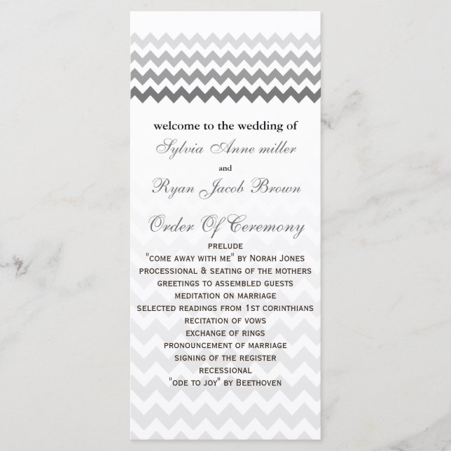Mod chevron grey  Ombre Wedding program Programme (Front)
