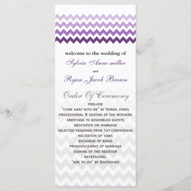 Mod chevron purple Ombre Wedding program Programme (Front)