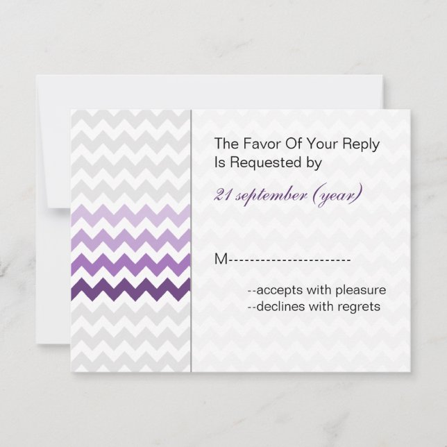 Mod chevron purple Ombre wedding rsvp (Front)