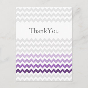 Mod chevron purple Ombre wedding Thank You Postcard