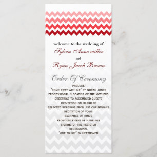 Mod chevron red Ombre Wedding program Programme