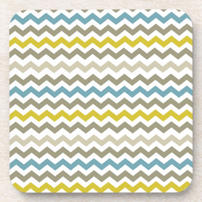 Mod Chevron Yellow Blue Grey Modern Coaster (Front)