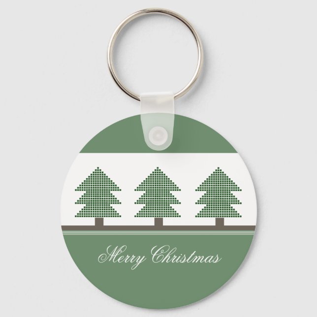 Mod Christmas Trees Holiday Keychain (Front)