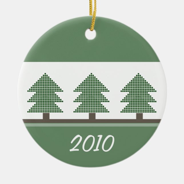 Mod Christmas Trees Round Ornament (Front)