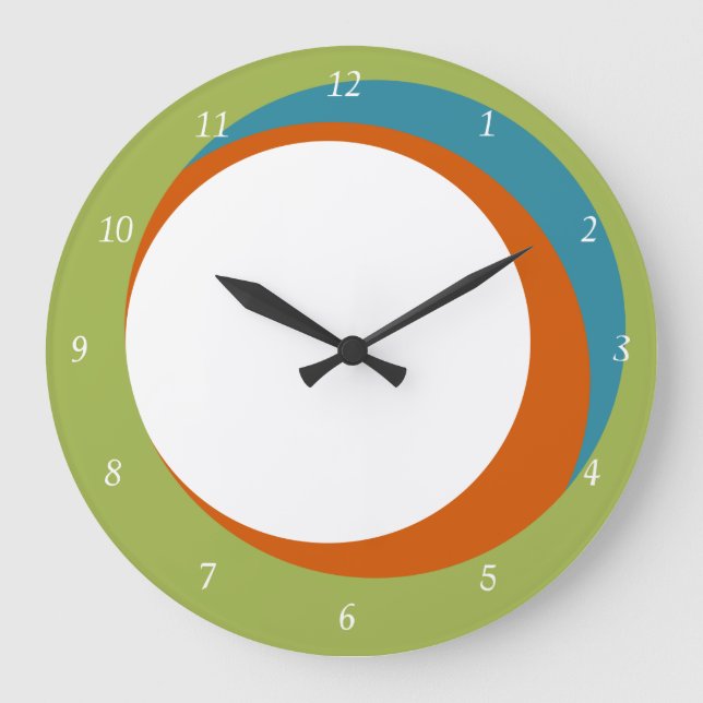 Mod Circles Wall Clock Green, Orange and Aqua (Front)