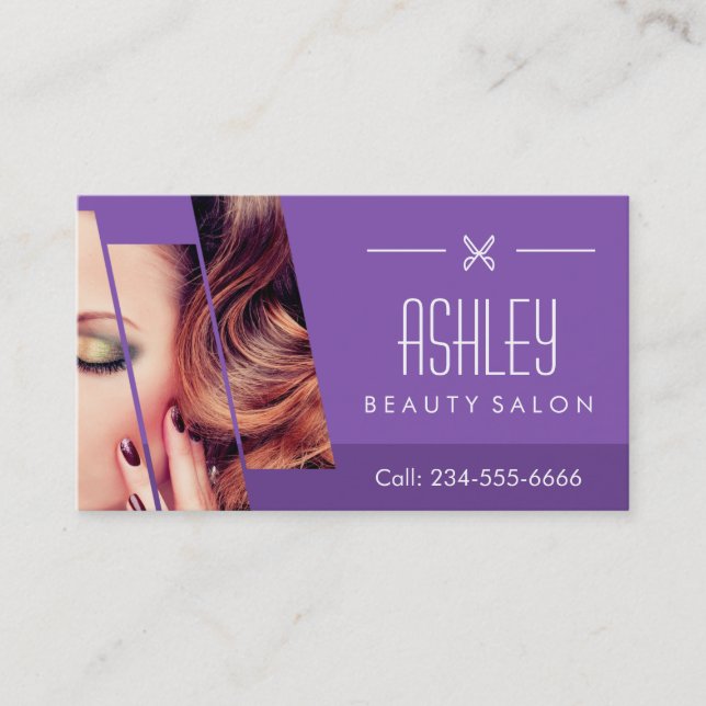 Mod Classy Purple Fashion Girl Makeup Hair Salon Business Card (Front)