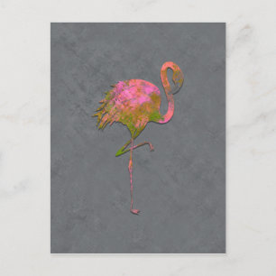 Mod Colourful Summer Flamingo Chic Modern Grey Postcard