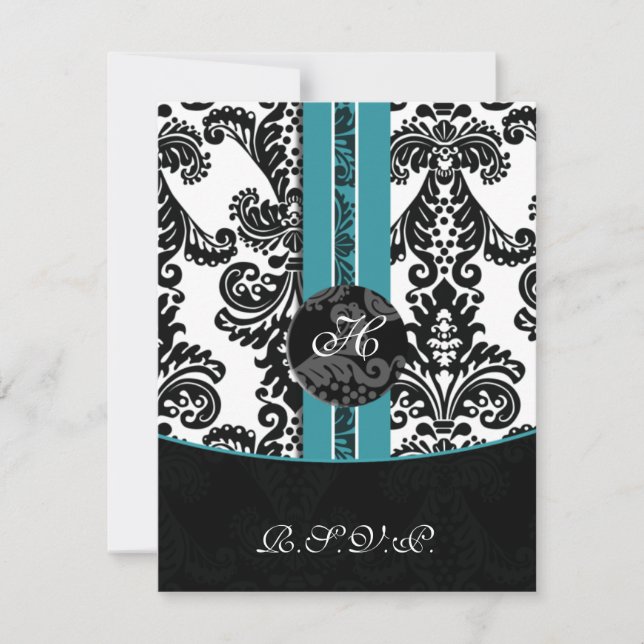 mod damask aqua rsvp standard 3.5 x 5 card (Front)