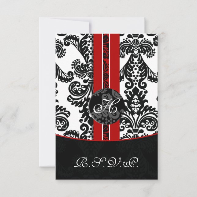 mod damask red rsvp cards standard 3.5 x 5 (Front)
