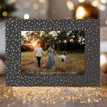 Mod Delicate Geometric Frame Photo Grey Rose Gold<br><div class="desc">This elegant yet modern holiday photo card features a raised foil frame of small geometric shapes (squares,  triangles,  circles,  etc) over a charcoal grey background and one horizontal photo. On the back is the same dark grey colour with plenty of space to add another photo and/or text.</div>