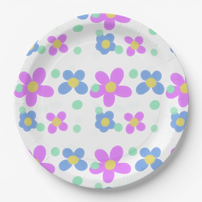 Mod Dots Floral Print  Paper Plate (Front)