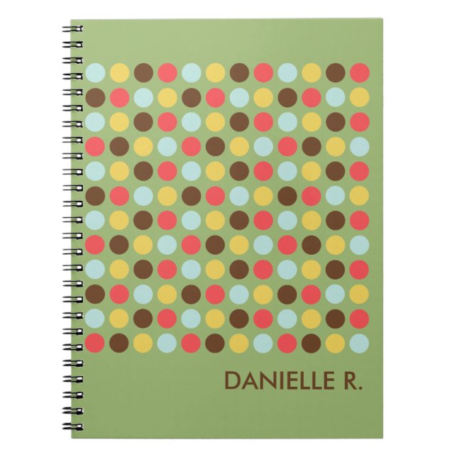 Mod dots pattern orange green personalised journal (Front)