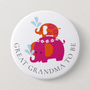 Mod Elephant Baby Shower  Great Grandmother to Be 7.5 Cm Round Badge