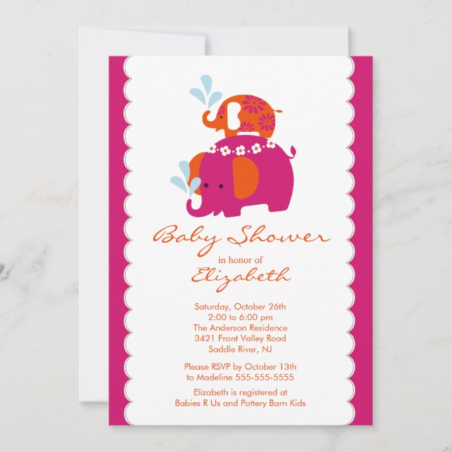Mod Elephant Baby Shower Invitation Baby & Mum (Front)