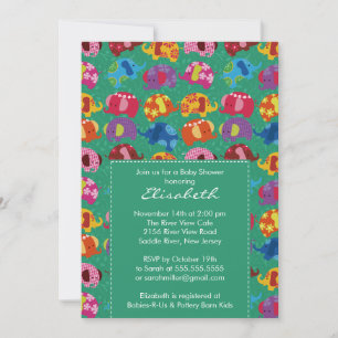 Mod Elephant Baby Shower Invitation Green