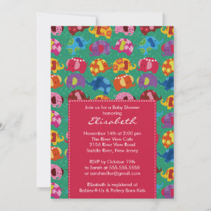 Mod Elephant Baby Shower Invitation Pink