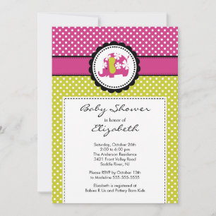 Mod Elephant Baby Shower Invitation Pink Polka Dot