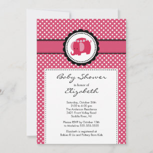 Mod Elephant Baby Shower Invitation Pink Polka Dot
