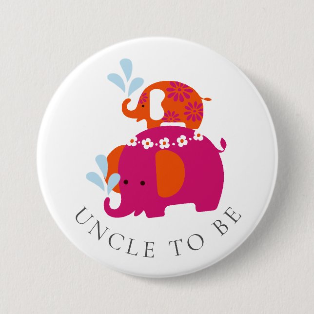 Mod Elephant Baby Shower Uncle to Be 7.5 Cm Round Badge (Front)