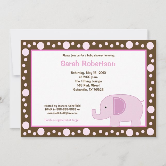 Mod Elephant Jungle Dot 5x7 Baby Shower Invitation (Front)