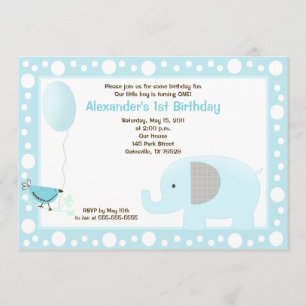 Mod Elephant Jungle Dot 5x7 Birthday Invite Blue