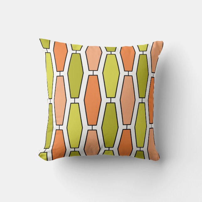 Mod Elongated Hexagon, Orange and Avocado Cushion (Front)