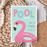 Mod Flamingo | Pool Party Birthday Invitation<br><div class="desc">Adorable birthday party invitations for your little one's summer pool party feature a vibrant pink flamingo pool float with the birthday girl's name and age in white. "It's a pool party!" appears at the top in pink and aqua lettering, with your birthday party details beneath. Example shown for a 5th...</div>