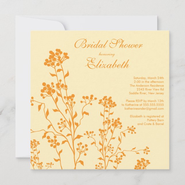 Mod Floral Bridal Shower Invitation Orange Cream (Front)