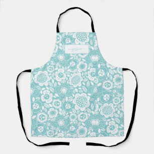 Mod Floral Patter with Script Name Apron