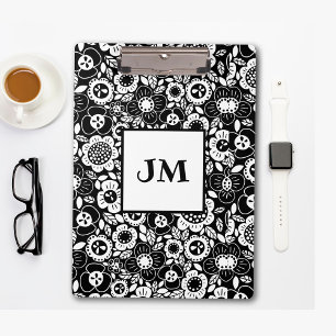 Mod Floral Pattern with Initials Clipboard