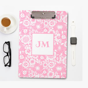 Mod Floral Pattern with Initials Clipboard