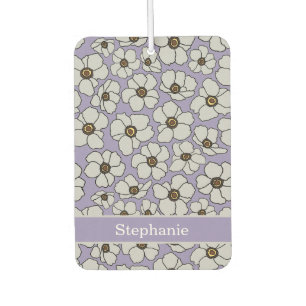 Mod Floral Print On Lavender With Personalisation Car Air Freshener