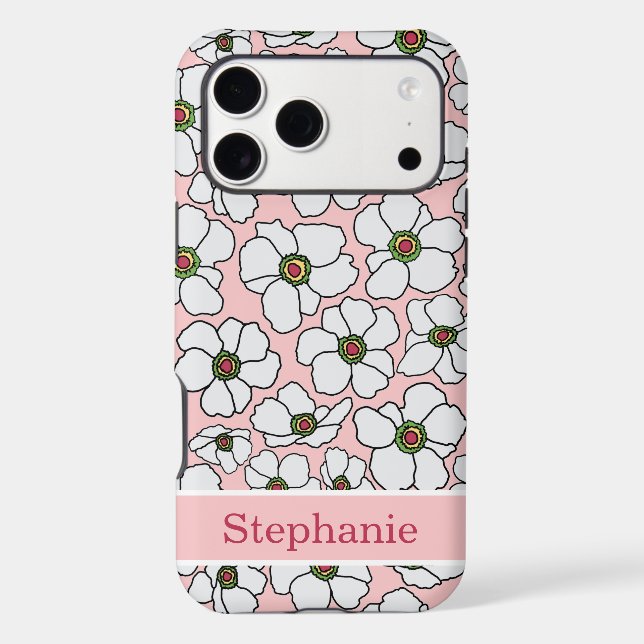 Mod Floral Print On Pink With Personalisation  (Back)