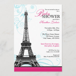 Mod Flourish Eiffel Tower Parisian Baby Shower Invitation