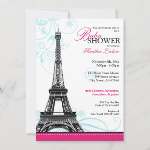 Mod Flourish Eiffel Tower Parisian Baby Shower Invitation