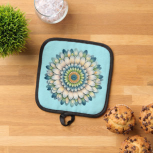 Mod Flower – Blue, Sage & Yellow Pot Holder