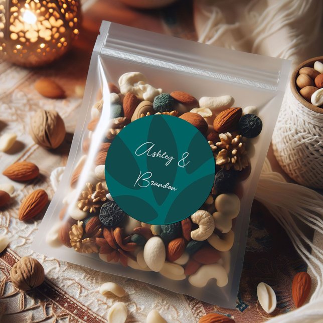 Mod Flower Petals Botanical Teal Wedding Classic Round Sticker (Creator Uploaded)