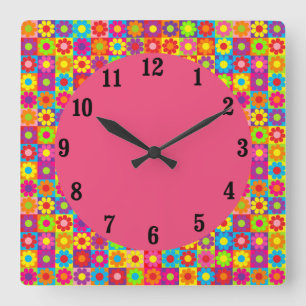 Mod Flower Power Square Wall Clock