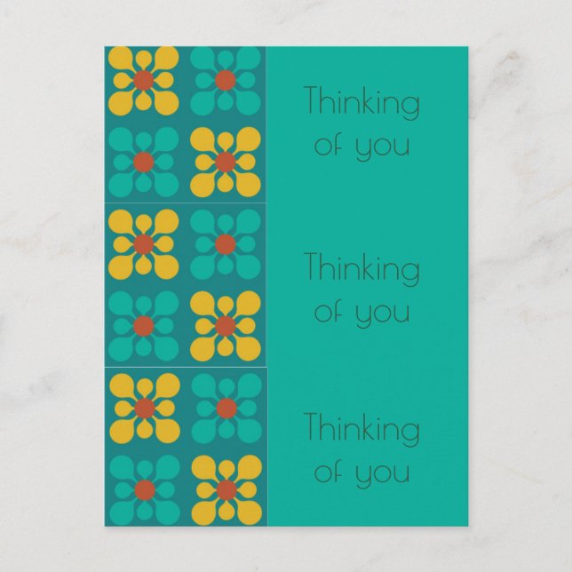 Mod Flower tile pattern Teal & Yellow, Everyday Postcard (Front)