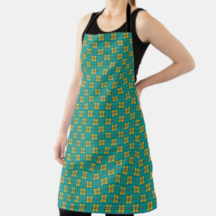 Mod Flower tile pattern Teal & Yellow, squares Apron