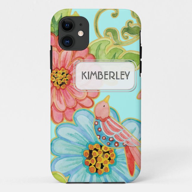 Mod Flowers Cute Fun Bird Floral Swirl Pattern Art Case-Mate iPhone Case (Back)