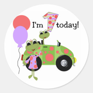 Mod Frogs 1st Birthday Classic Round Sticker