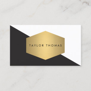 Mod Geometric Black and White Design with Gold Business Card