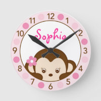 Mod Girl Monkey Personalised Nursery Wall Clock
