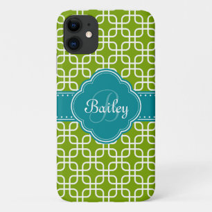 Mod Green Pattern Teal Quatrefoil Monogram Case-Mate iPhone Case