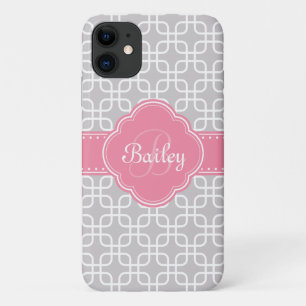 Mod Grey Pattern Pink Quatrefoil Monogram Case-Mate iPhone Case