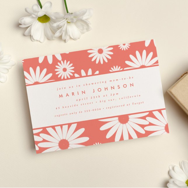 Mod Groovy Happy Daisy Hippie Pink Baby Shower Invitation (Creator Uploaded)