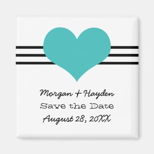 Mod Heart Save the Date Magnet, Aqua Magnet