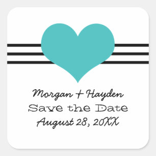 Mod Heart Save the Date Stickers, Aqua Square Sticker