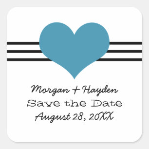 Mod Heart Save the Date Stickers, Blue Square Sticker